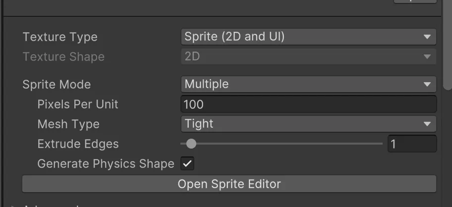 Sprite editor import settings