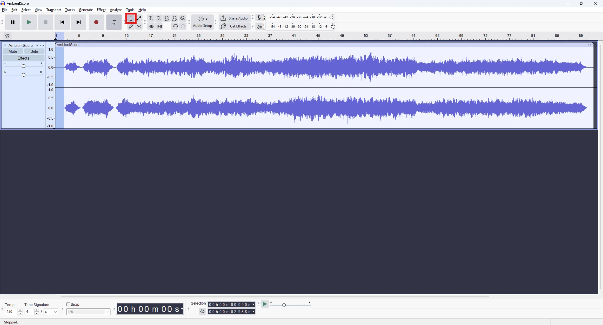 Select the empty audio region