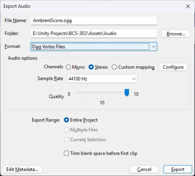 Export options