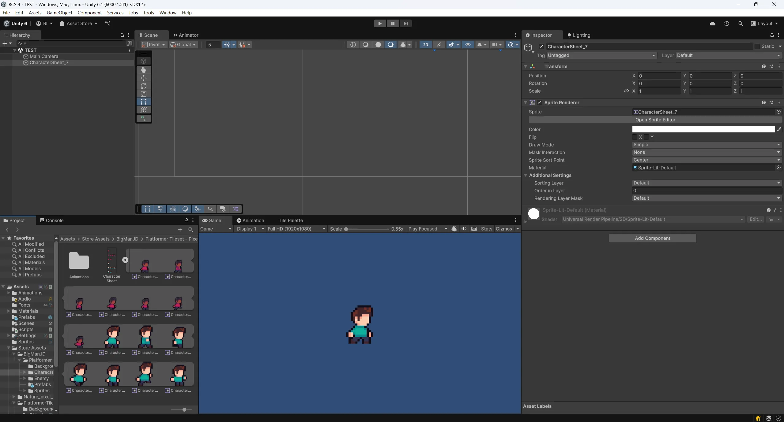 Place the default sprite