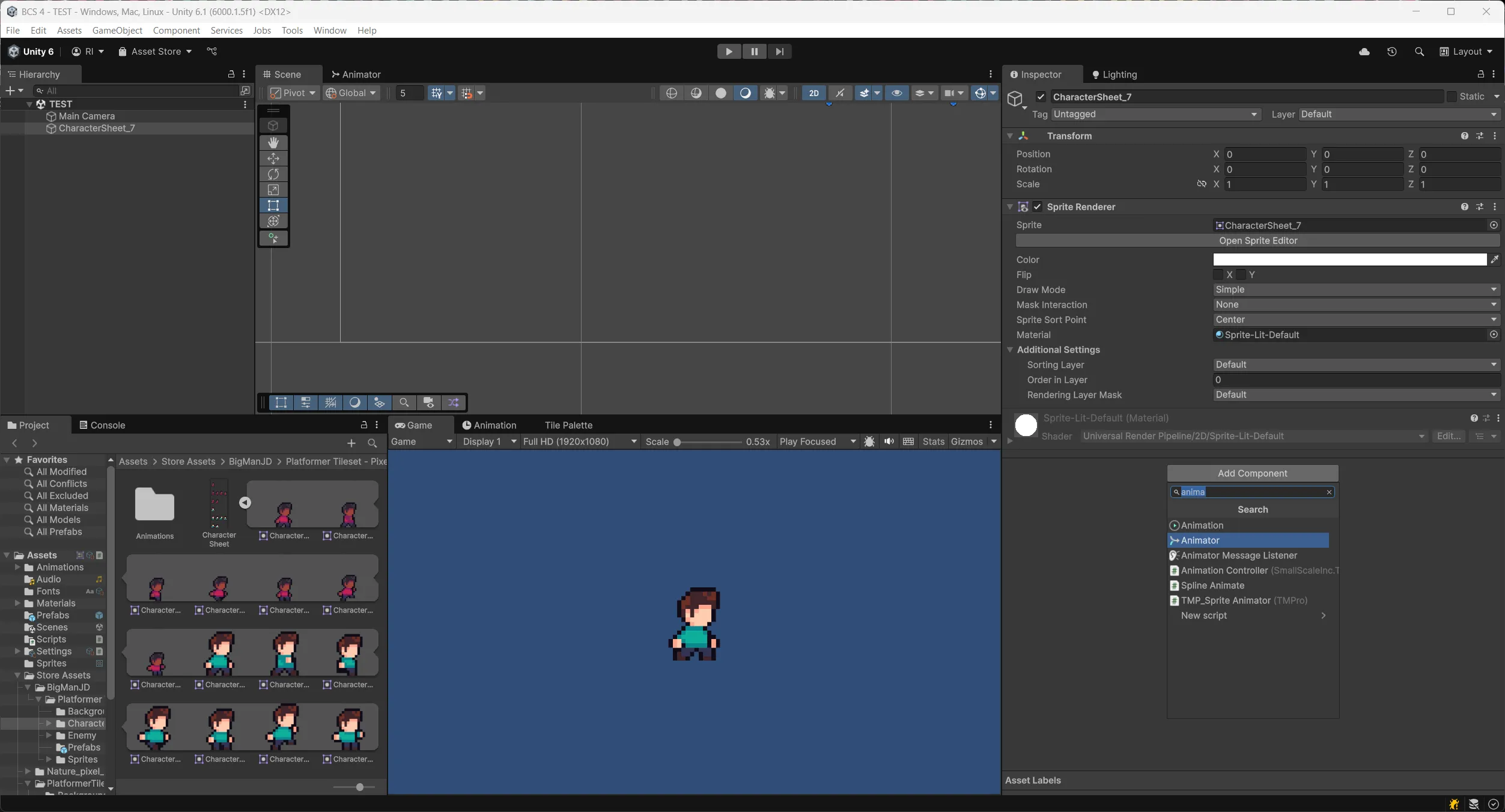 Add Animator component