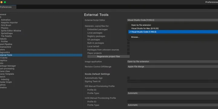 Set up VS Code as the default IDE for Unity on macOS