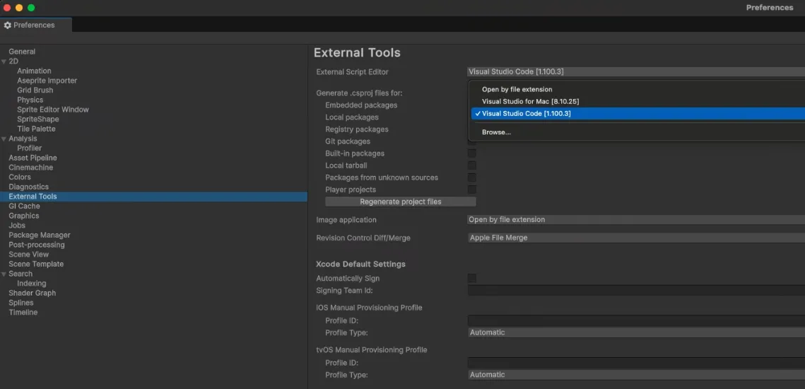 Preferences window